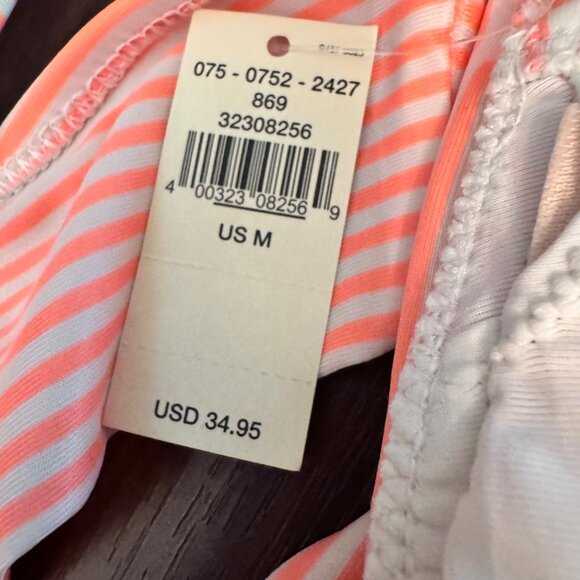 Aerie‎ Orange Stripe MED Ruffle Bikini Top LARGE Bottom Two Piece Swimsuit READ - Picture 3 of 13